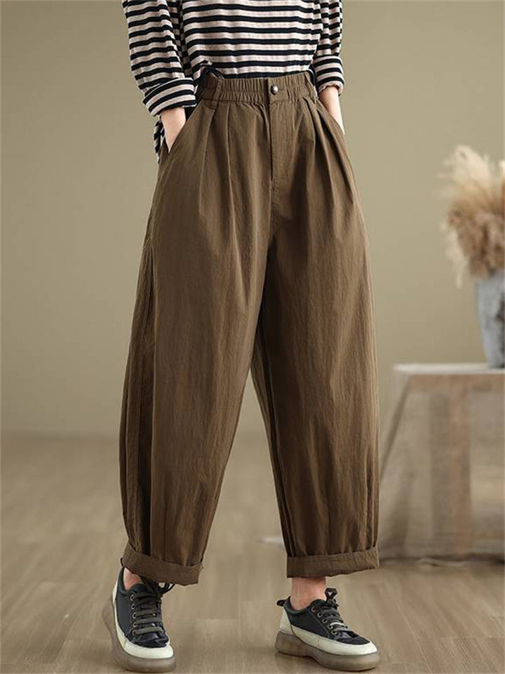 Women's Retro Solid Color Wide-Leg Harem Pants