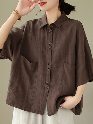 Female Chic Turn-down Collar Button Up Shirt with Pockets