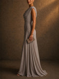 Women Elegant Draped Cowl Neck Ruched Formal Evening Maxi Dress