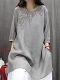 Women's Summer Retro Embroidery Loose Half Sleeve Shirts