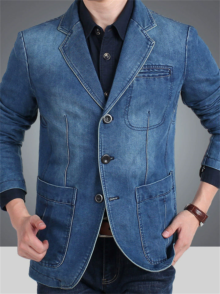 Men's Casual Single Breasted Lapel Suit Collar Denim Jackets