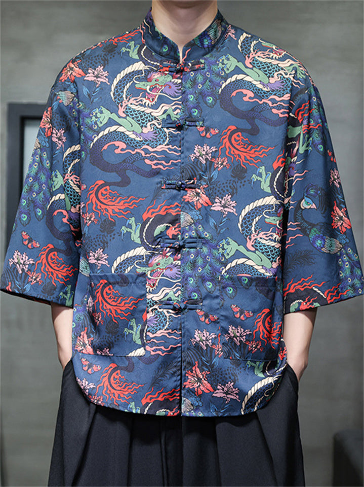 Men's Summer Casual Chinese Style Printed Half Sleeve TangSuit Shirt