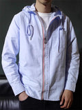 Men's Autumn Contrast Color Zipper Long Sleeve Hooded Jackets