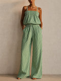 Women Holiday Style Striped 2 Piece Cami and Wide Leg Pants Set