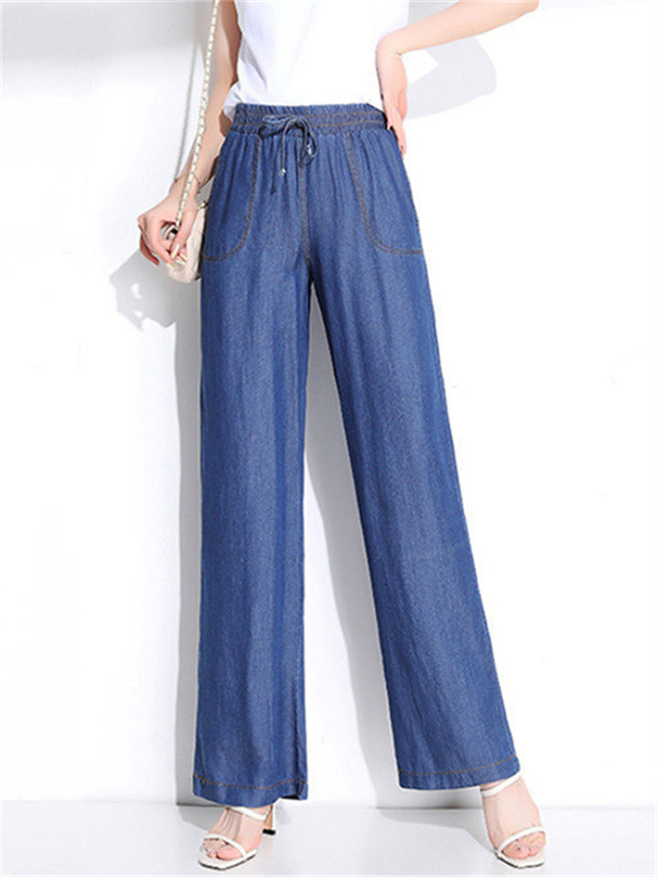 Women's Summer Cool Solid Color Elastic Waist Drawstring Pants