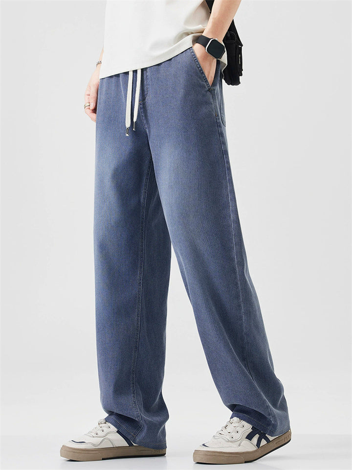 Men's Comfy Breathable Drawstring Drape Straight Leg Denim Pants