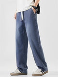 Men's Comfy Breathable Drawstring Drape Straight Leg Denim Pants