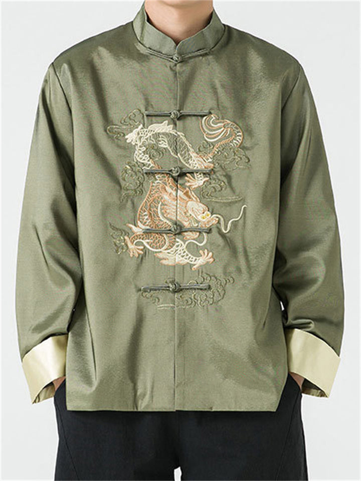 Men's Chinese Loong Embroidery Frog Button Tang Suit Jacket