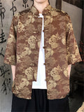 Men's Chinese Style Dragon Phoenix Jacquard Short Sleeve Tangsuit Shirts