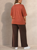 Women Plus Size Contrast Collar Polo Shirt Wide Leg Pants Set