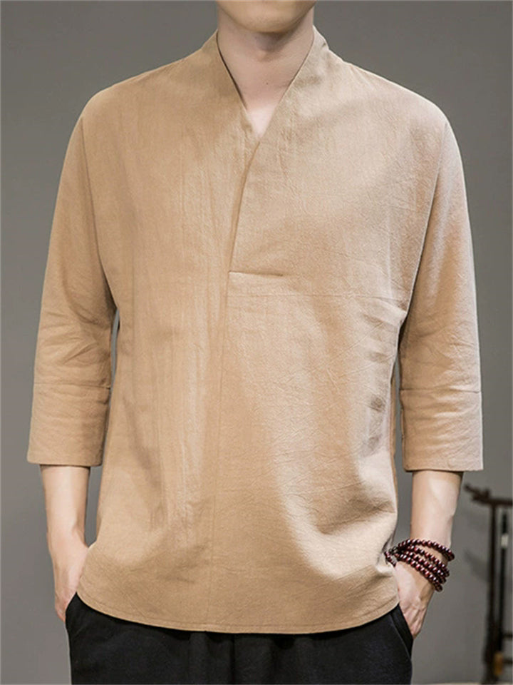 Men's Chinese Vintage Style Summer 3/4 Sleeve Shirts