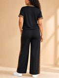 Women Casual Leopard Trim 2 Piece Tracksuit Set