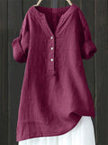 Women's Casual Retro Holiday Style Solid Color V Neck Short Sleeve Shirts