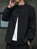 Men's Texture Solid Color Long Sleeve Tang Suit Shirts