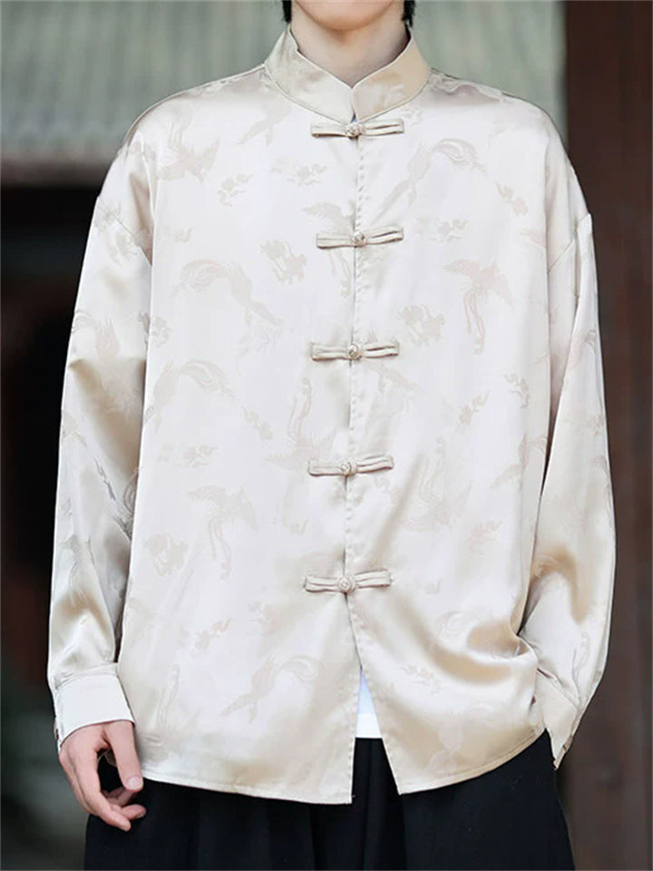 Men's Chinese Style Brocade Phoenix Jacquard Loose Fit Long Sleeve Shirts