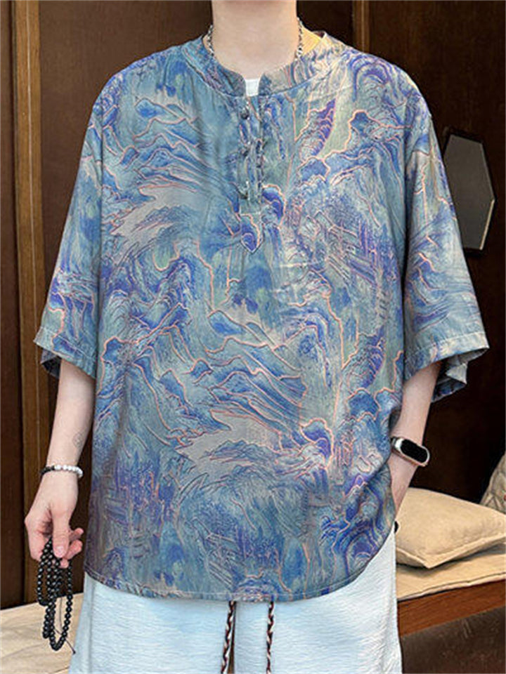 Men's Summer Cool Retro Chinese Style Printed Half Sleeve Shirts