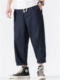 ‌Men's Summer Casual Loose Fit Denim Cropped Pants with Drawstring Waist‌