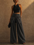 Women High Waist Cargo Wide Leg Denim Baggy Jeans
