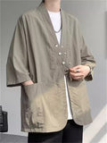 Men's Zen Style Simple Solid Color Pockets Metal Button Cardigan Jackets