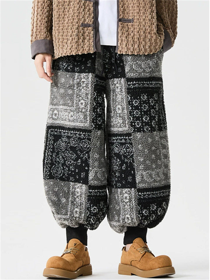 Men's Warm Winter Fleece Printed Drawstring Bloomers Pants