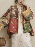 Fashion Chinese Style Floral Printed Silk Jackets for Women