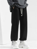Men's Casual Solid Color Ankle-Tied Straight Wide Leg Pants