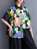 Unique Ladies Character Art Print Turn-down Collar Shirts