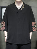Men's Chinese Style Embroidered 3/4 Sleeve Hanfu TangSuit Shirt