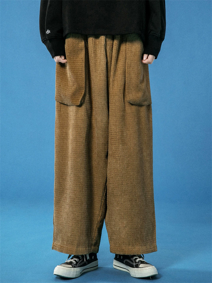 Men's Autumn Vintage Solid Color Corduroy Pockets Cargo Pants