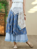 Women's White Sequin Fringe Strap Top & Print Asymmetric Skirt Set