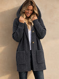 Women Hooded Knit Cardigan Long Sleeve Button Down Pockets Sweater