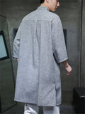 Men's Retro Solid Color Button Up 3/4 Sleeve TangSuit Long Shirt