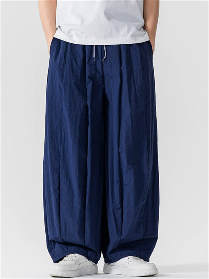 Japanese Style Casual Summer Pleated Wide Leg Cargo Pants Unisex