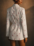 Women Elegant Floral Print Loose Fit Slim Belted Blazer