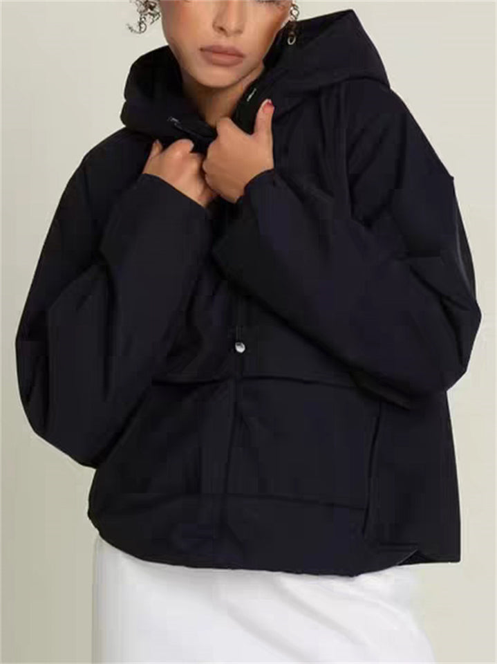 Women's Autumn Casual Solid Color Sporty Hooded Pullover Jackets