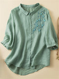 Women's Summer Casual Solid Color Embroidery Half Sleeve Shirt