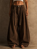Women High Waist Pleated Baggy Wide Leg Casual Office Pants