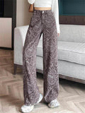 Women's Stylish Printed High Waist Wide Leg Denim Jeans