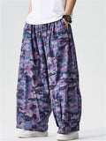 Unisex Vintage Camouflage Printed Drawstring Wide Leg Pants