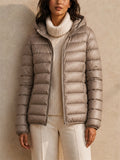 Women Hooded Puffer Jacket Zip Up Lightweight Outerwear