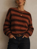 Women Oversized Ombre Striped Knit Pullover Sweater