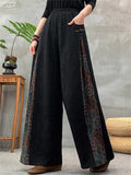 Women's Vintage Ethnic Style Patchwork Jacquard High Rise Wide Leg Pants