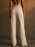 Womens Quick Dry High Waisted Wide Leg Drawstring Cuffs Casual Pants