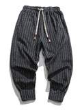 Men's Stylish Striped Drawstring Thickened Woolen Casual Pants