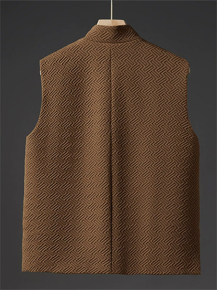 Men's Autumn Solid Color Geometric Jacquard Sleeveless Cardigan Jackets