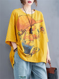 Women's Casual Cartoon Babe Print Mid-Length Cotton T-shirt