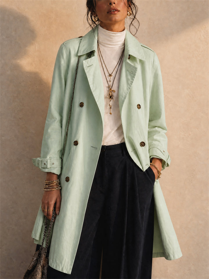 Women Classic Double Breasted Mid Length Trench Coat