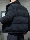 Winter Warm Corduroy Stand Collar Frog Button Puffer Coat for Men