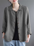 Women's Retro Casual Solid Color Button Up Lapel Cardigan Shirts