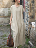 Women's Summer Casual Solid Color Round Neck Dress